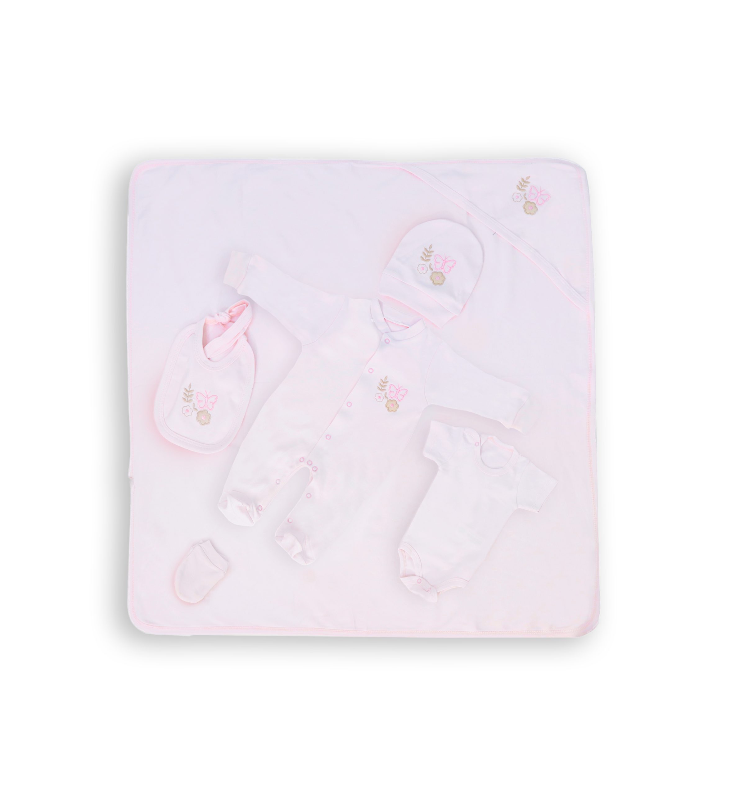 261603 PK Cotton Overall 7 Pieces For Girls 261603 - Pink 0-6 Months - Image 1