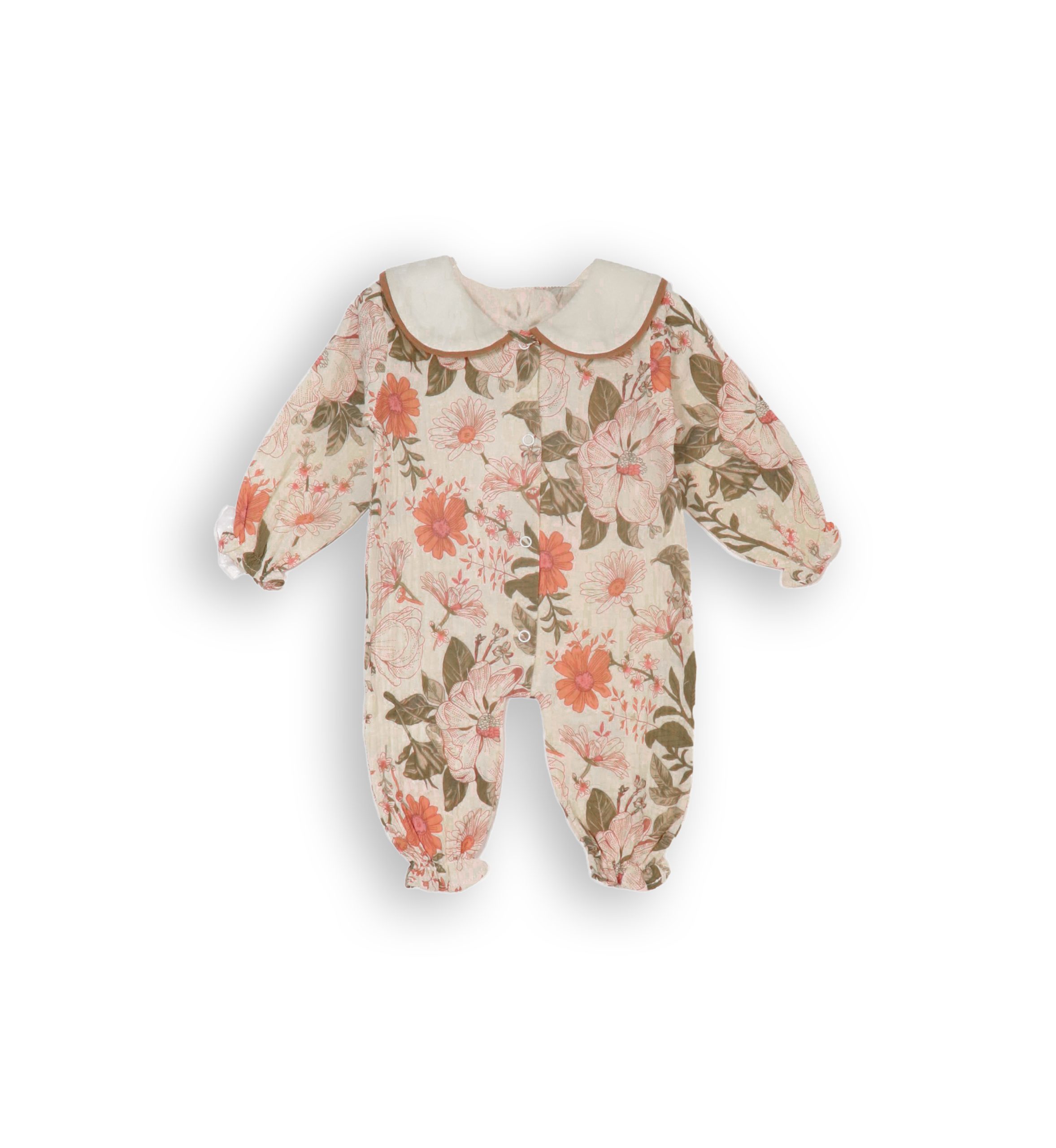 261611 OW Cotton Overall For Girls 261611 - Beige 0-6 Months - Image 1